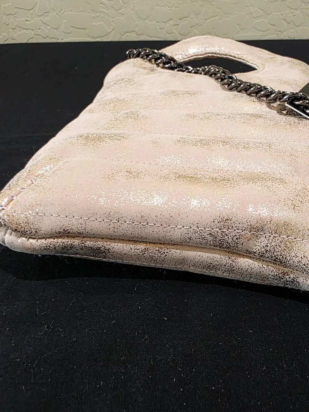NWT Mini Florent Pink Champagne Puffer Crossbody Bag Purse Chain Strap